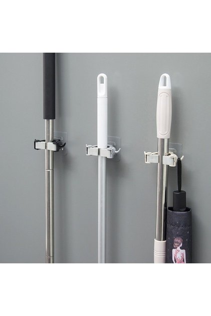 1 Multi-Purpose Mop, Broom, Brush and Mop Hanger Handle Holder Kitchen and Bathroom Hanger Set