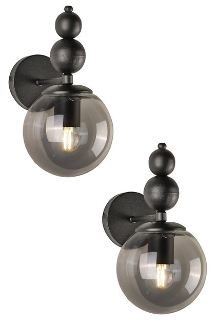 Set of 2 Black Case Smoked Glass Wall Sconce