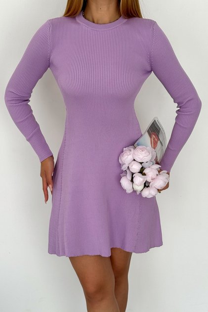 Women's Lilac Standard Size Ribbed Basic Knitwear Dress