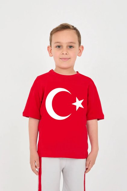 Unisex Kids' Oversize T-Shirt with Turkish Flag Print