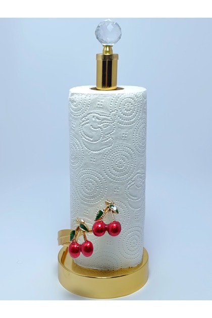 Double Cherry Detailed Roll Gold Paper Towel Holder