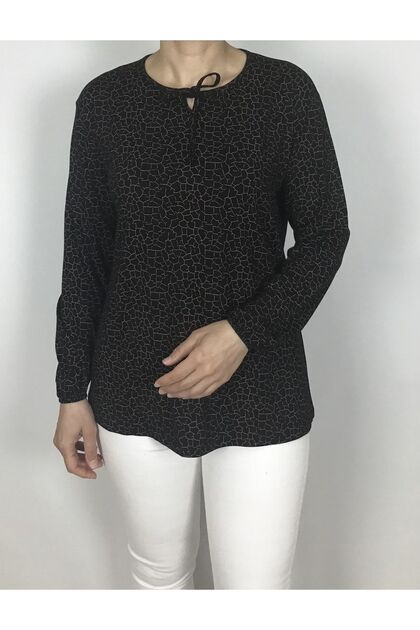 Patterned LYCRA COMBED JERSEY WITH STRINGS ON THE COLLAR AND ELASTY SLEEVES