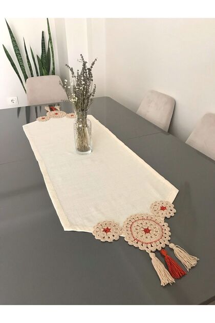 Knitted Patterned Linen Fabric Runner 40x140 Cm