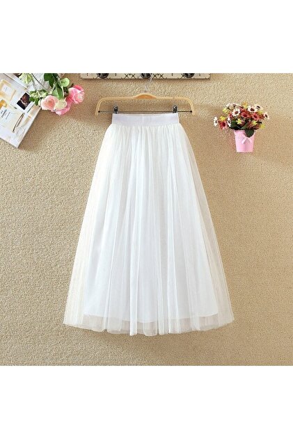 New Season 3 Layer Midi Summer Tulle Skirt Casual High Waist Pleated Long Tulle Skirt