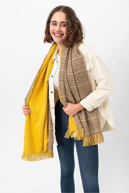 Double Sided Plaid Wool Textured Scarf Shawl