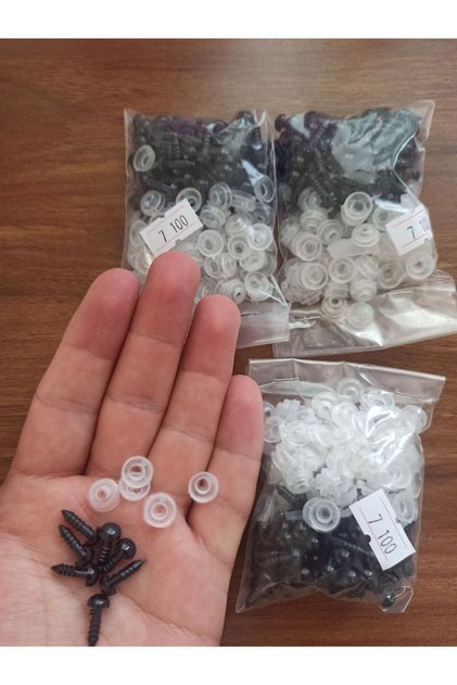 100 Adet 7mm Vidalı Güvenli Göz, ( 7 mm Amigurumi Göz)