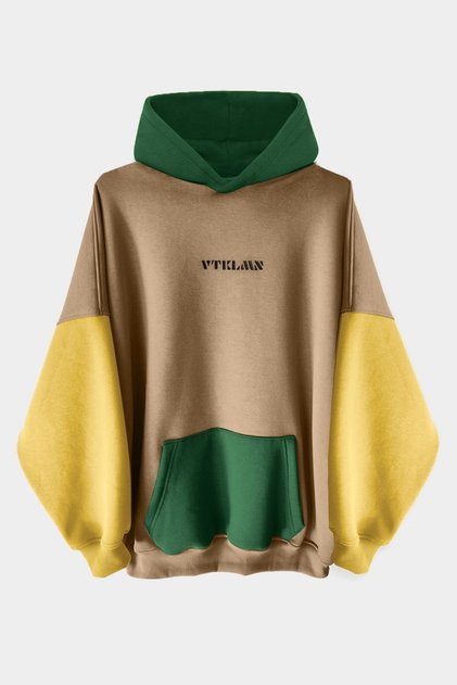 Brown Yellow Khaki Colored Hooded Hoodie Sweatshirt