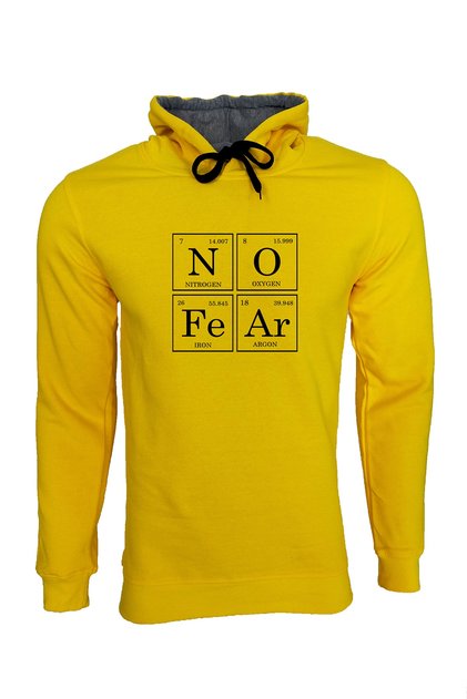 Unisex Yellow No Fear Printed Hooded Sweatshirt