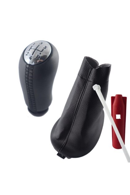 Symbol Thalia Chrome Black Cover Leather Gear Shift Knob and Gaiter Set