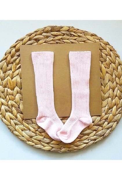 Baby Girl Plain Ribbed Powder Pink Knee-Length Socks Baby Knee-high Socks