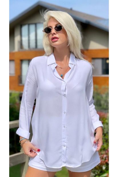 POLO BONETTA Kadın Basic Standart Kalıp Dokuma Viskoz Kumaş Gömlek Bluz - 7