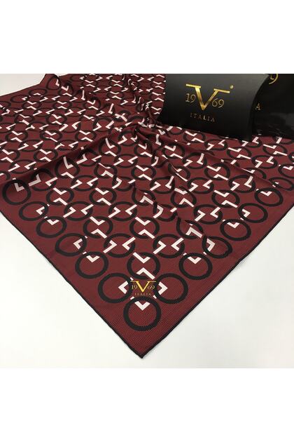 19V69 ITALIA Krem Lacivert Twill Geometrik Desen Gold Seri Eşarp