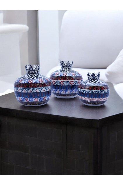 Sharp&art Özel Ve %100 Detaylı El Işlemesi 3'lü Çini Nar Takımı...(12-10-8 CM)