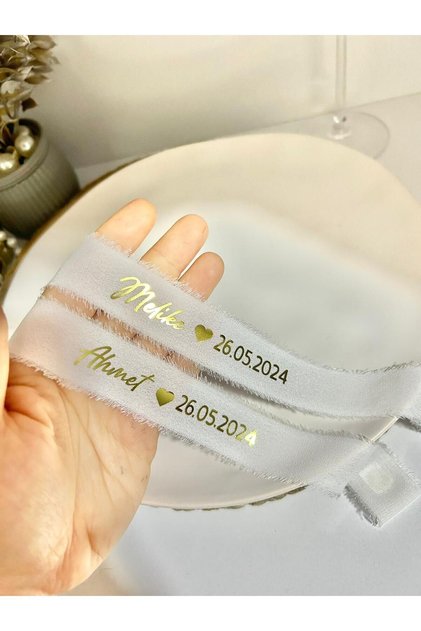 2 Cm Isimli Tarihli Kumaş Yüzük Nişan Söz Kurdelası