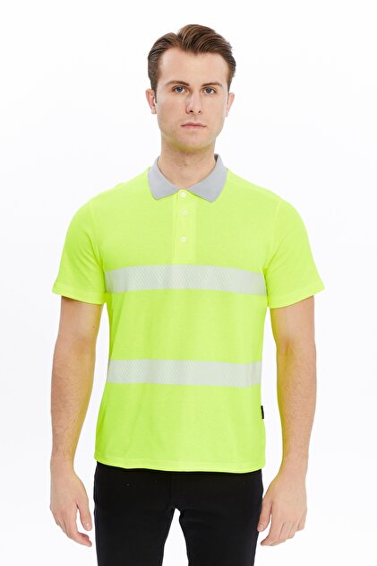 Uniprom Erkek Polo Yaka Tişört Yüksek Görünümlü Reflektörlü Neon