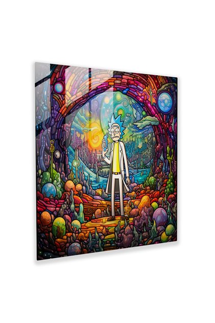 Stained Glass Mosaic Print - Rick and Morty Cosmic Wall Decoration