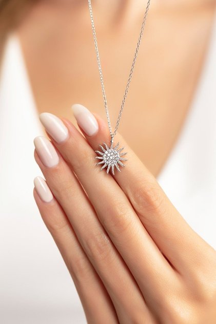 Güneş Model Minimal Gümüş Kaplama Kadın Kolye