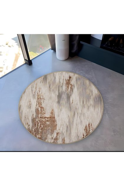 Mira Round Beige Tones Abstract Patterned Woven Base Modern Decorative Carpet 5583