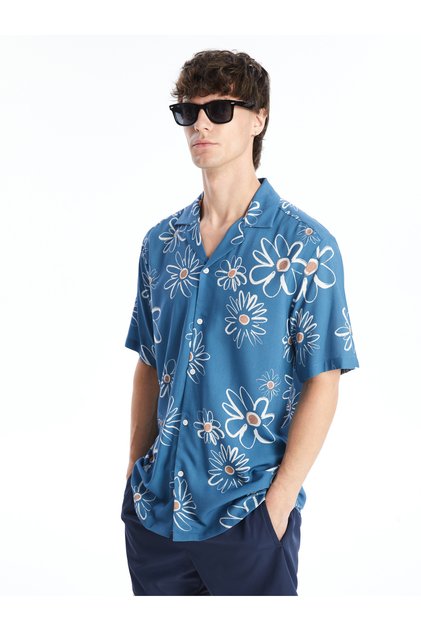 Viscose Patterned Slim Fit Men's Shirt - Short Sleeve