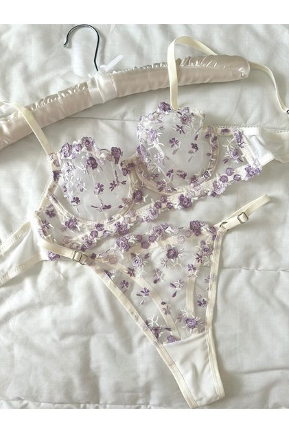 Set bralet cu sârmă Lana Ecru Lila