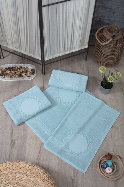 3-Piece Etamine Embroidery Mat Set - Petrol Blue