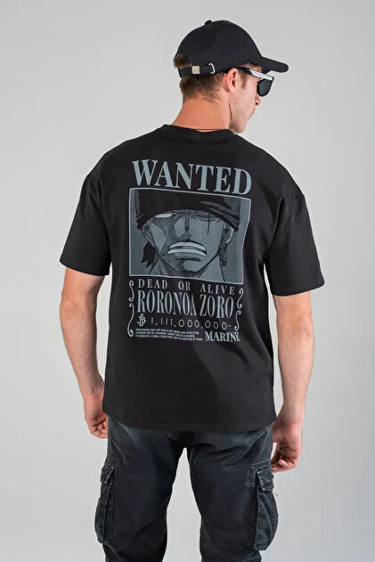POPULUS One Piece Anime Zoro WanTed T-shirt - FronT and Back