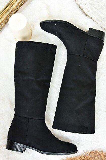 Fox Shoes Siyah Süet Düz Taban Günlük Kadın Çizme L726600902