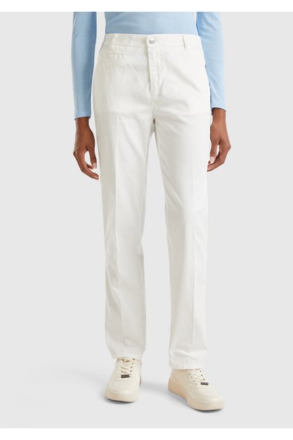 Women's White Elastane Basic Chino Pants