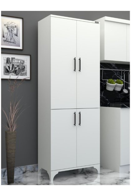 % 100 Mdf Lam Beyaz 4 Kapaklı Kapak Beyaz Gövde Çok Amaçlı Dolap