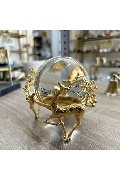 Mercan Tasarım Atölyesi Çiçek Boynuzlu Geyikli Cam Top-gold (ALTIN