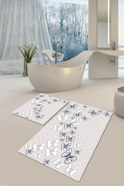 Non-Slip Sole Washable Dust Stain Resistant 2-Piece Set Toilet Bathroom Mat Set