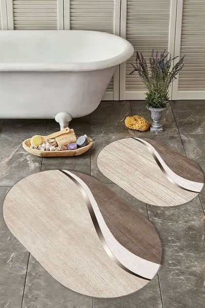 Non-Slip Base Washable Dust Stain Resistant 2-Piece Oval Toilet Bathroom Mat Set