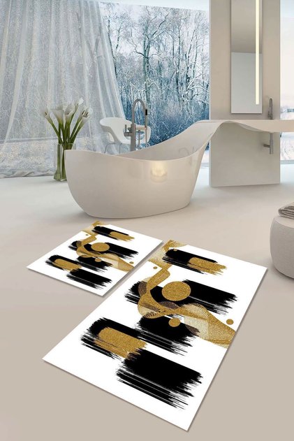 Non-Slip Sole Washable Dust Stain Resistant 2-Piece Set Toilet Bathroom Mat Set