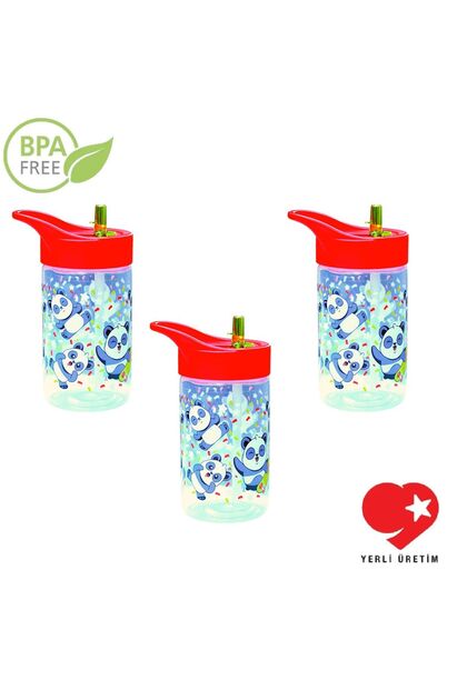 3 Adet Set Bpa Free 430 Cc Desenli Katlanabilir Pipetli Akıtmaz Suluk Ve Matara