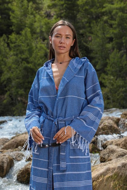 - Peshtemal Bathrobe - Cotton - Hooded