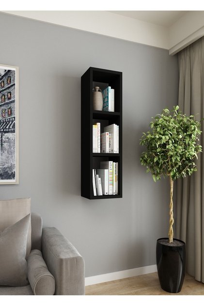 Duvar Rafı Tek Kitaplık 90 Cm Mobilya Siyah