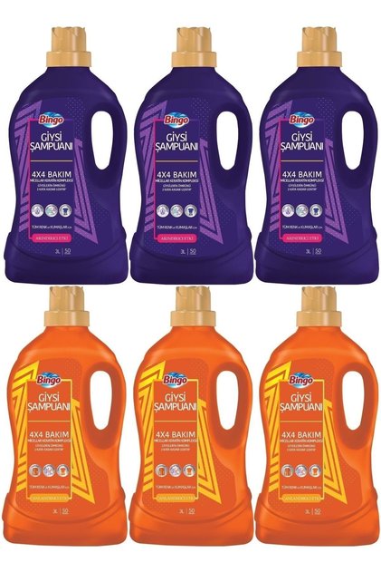 Giysi Şampuanı 3lt Canlandırıcı/arındırıcı Etki Karma 6 Lı Set 300 Yıkama Tüm Çamaşırlar Için