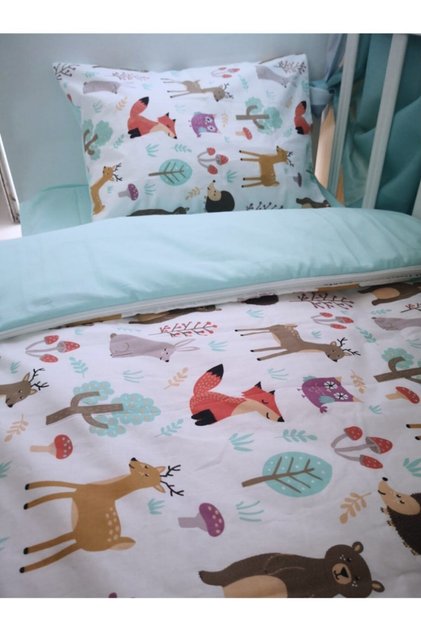 100% Cotton Children's Montessori Pillow Sheet Quilt Set Nature Mint Green 90X190 (with Quilt)