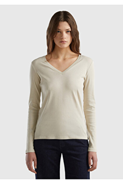 UNITED COLORS OF BENETTON レディース　Tシャツ　46 United Colors of Benetton Kadın Kırmızı Basic Bisiklet Yaka Uzun