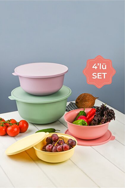 Vienev Pastel Renkli Tupy Kapaklı Kase 4lü Set - Fiyatı, Yorumları