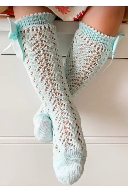Bow Mesh Knee Socks Girl / Baby Girl 5-6 Years Mint