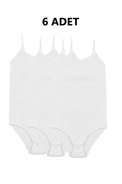 6 Pieces Women's String Strap Hooked Bodysuit White Color