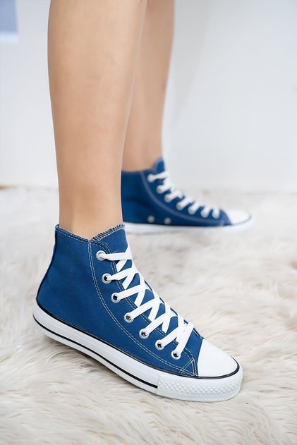 Unisex Blue High-Top Model Linen Sneaker