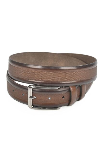 Men's Brown 3.5 cm Faux Leather Classic Belt with Dot Stripe in the Middle 2402607