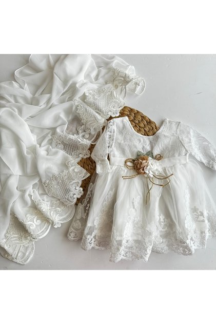 Hand Made Mevlüt Headscarf and 5 Pieces Baby Girl Mevlüt Dress Baby Gift