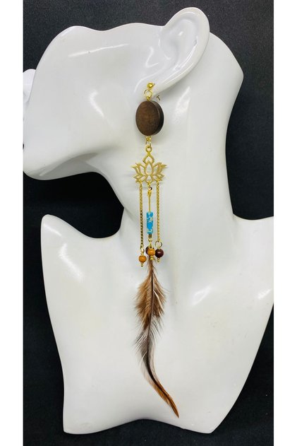 Handmade Design Lotus Single Feather Women's Earrings