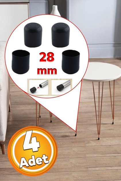 Sehpa Ayak Tapası Tıpa Pabucu Masa Sandalye Takoz Yuvarlak Siyah 28 Mm Parke Zemin Koruyucu 4 Adet