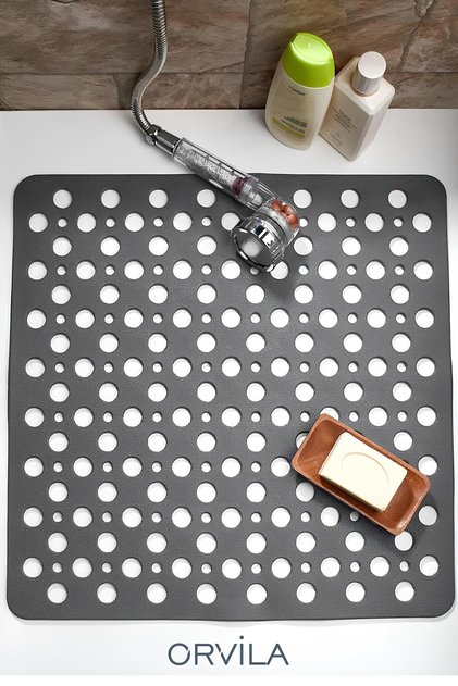 Silicone Non-Slip Base Shower Cabin and Bath Mat - Square Bathroom and Tub Bubble Mat