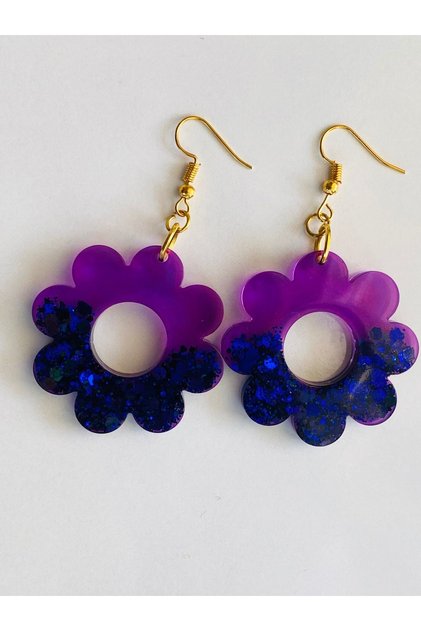 EARRINGS - PURPLE TRANSPARENT DARK PURPLE WITH Glittery