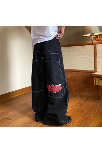 Touz Moda Y2k Vintage Graffiti Desenli Retro Baggy Unisex Jean